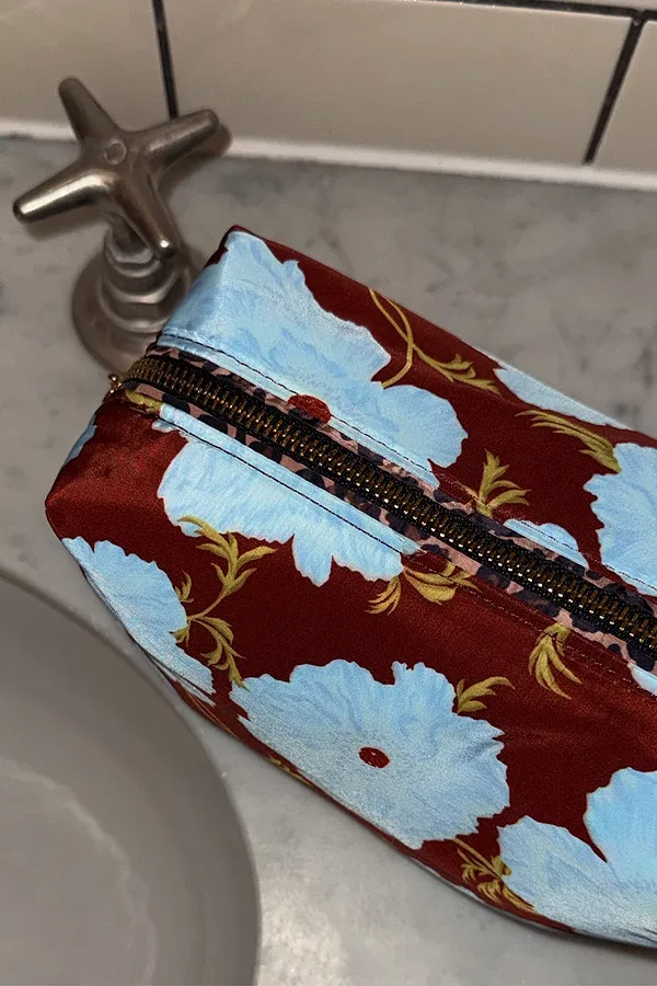 never fully dressed Blue & Burgundy Poppy Reversible Make Up Bag