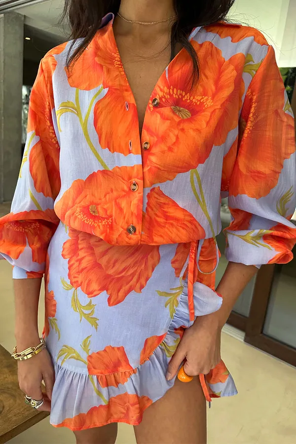 Never Fully Dressed Blue Poppy Mini Jaspre Skirt With Frill