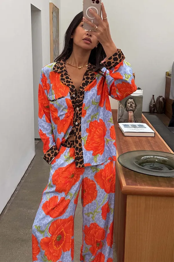 Never Fully Dressed Blue Poppy Print Button Through Pyjamas