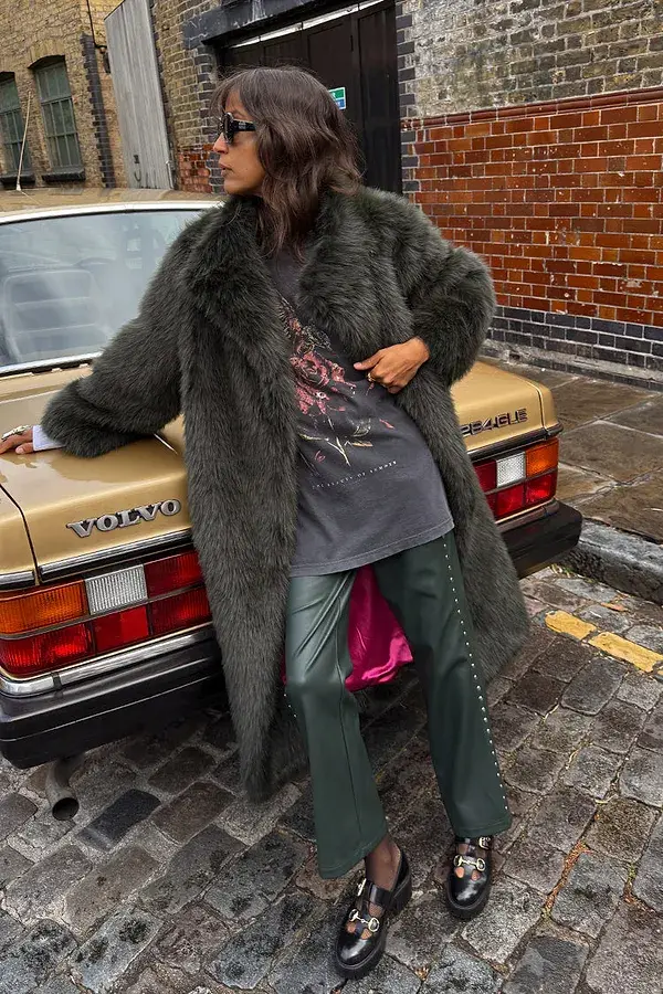 never fully dressed Bottle Green Studded Vegan Leather Trousers