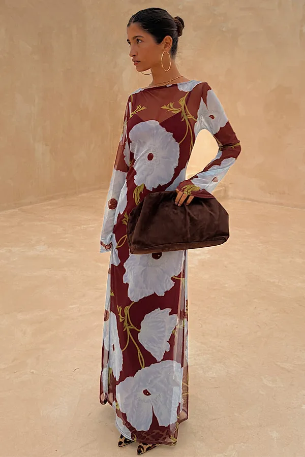 Never Fully Dressed Burgundy & Blue Poppy Aria Dress Petite