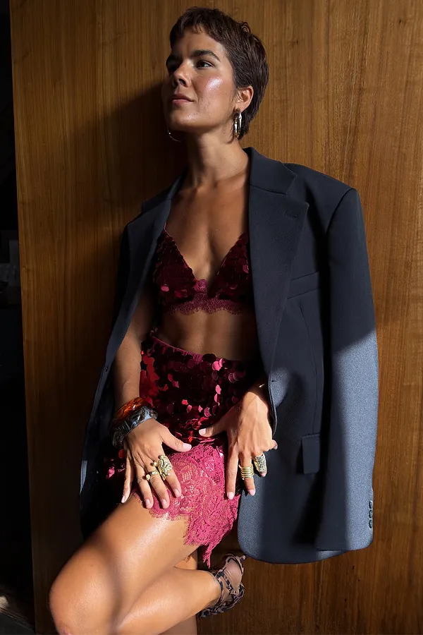Never Fully Dressed Burgundy Large Sequin Mini Maeva Skirt