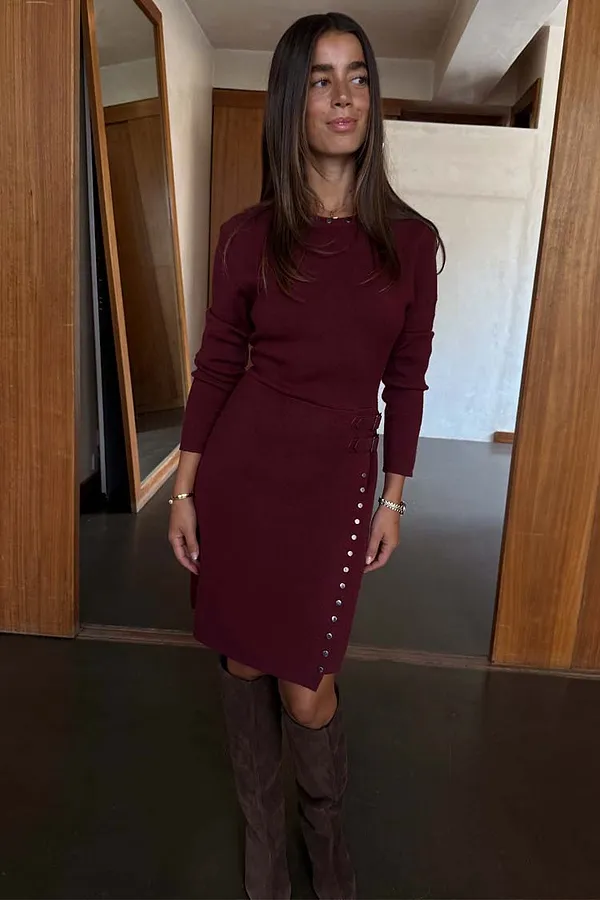Never Fully Dressed Burgundy Stud Sammie Mini Dress
