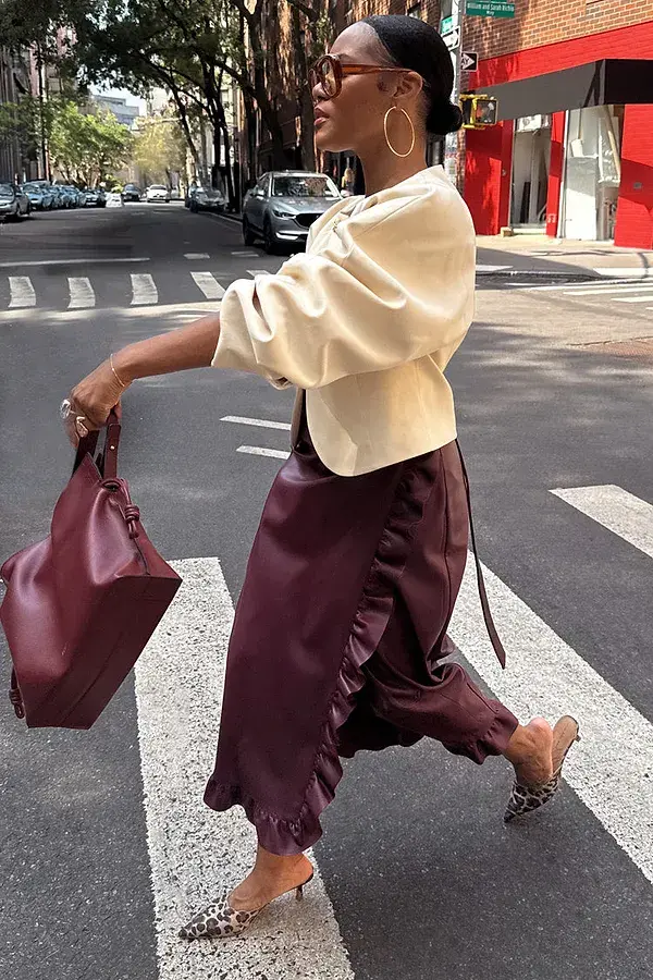 Never Fully Dressed Burgundy Vegan Leather Ruffle Jaspre Skirt
