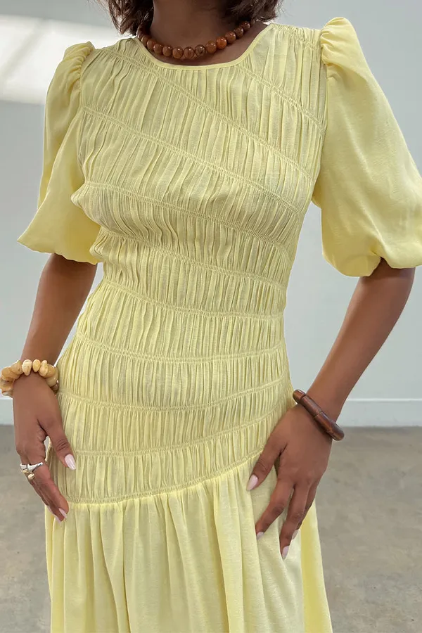 Never Fully Dressed Butter Yellow Shirred Nara Dress
