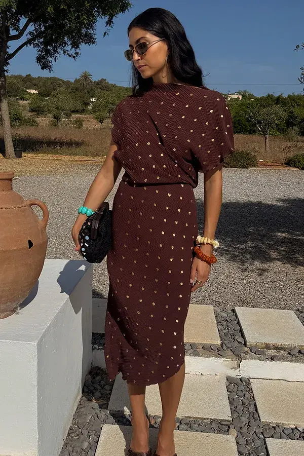 Never Fully Dressed Chocolate Plisse Desiree Dress Petite