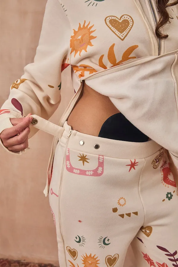 Never Fully Dressed Cream Sundazed Wide Leg Accessible Joggers