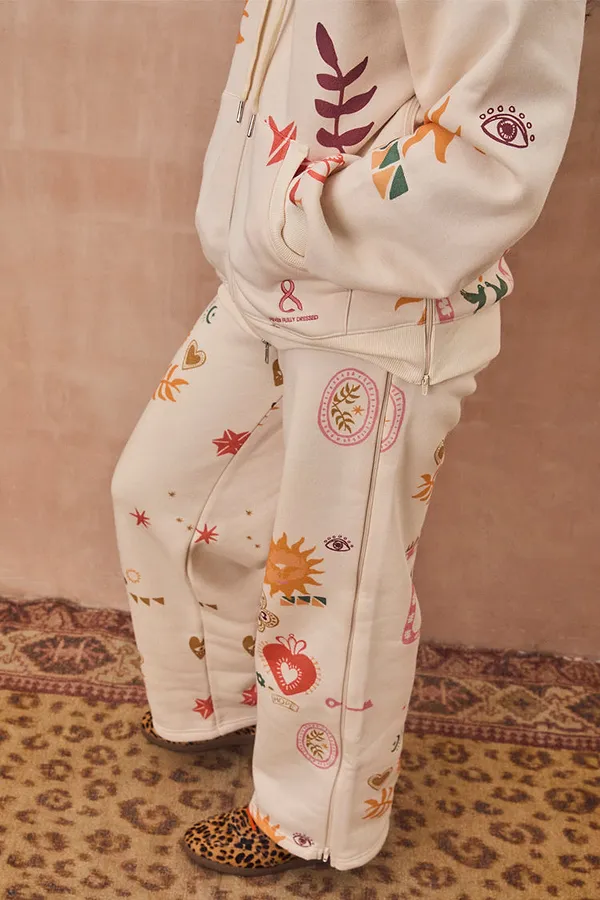 Never Fully Dressed Cream Sundazed Wide Leg Accessible Joggers