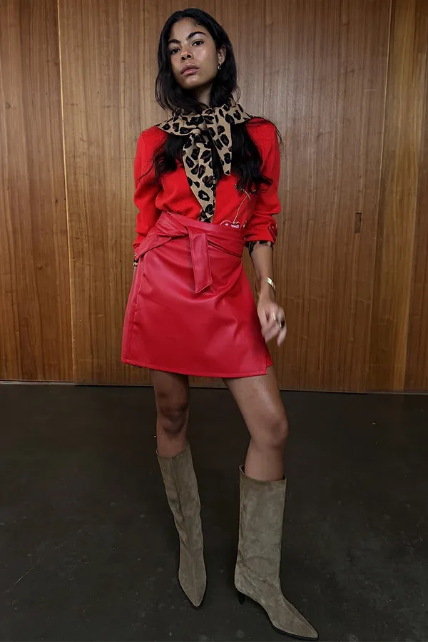 Never Fully Dressed Deep Red Vegan Leather Mini Jaspre Skirt