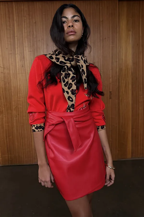 never fully dressed Deep Red Vegan Leather Mini Jaspre Skirt