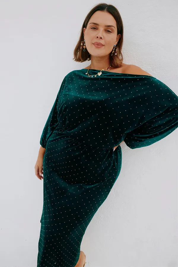 Never Fully Dressed Emerald Velvet Tilly Dress Petite