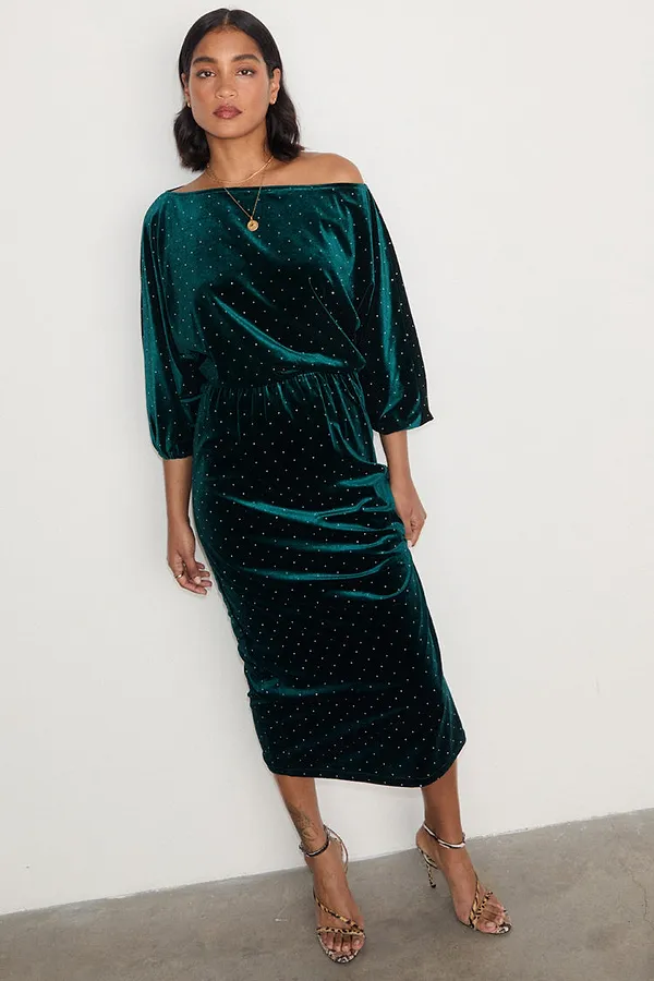 Never Fully Dressed Emerald Velvet Tilly Dress Petite
