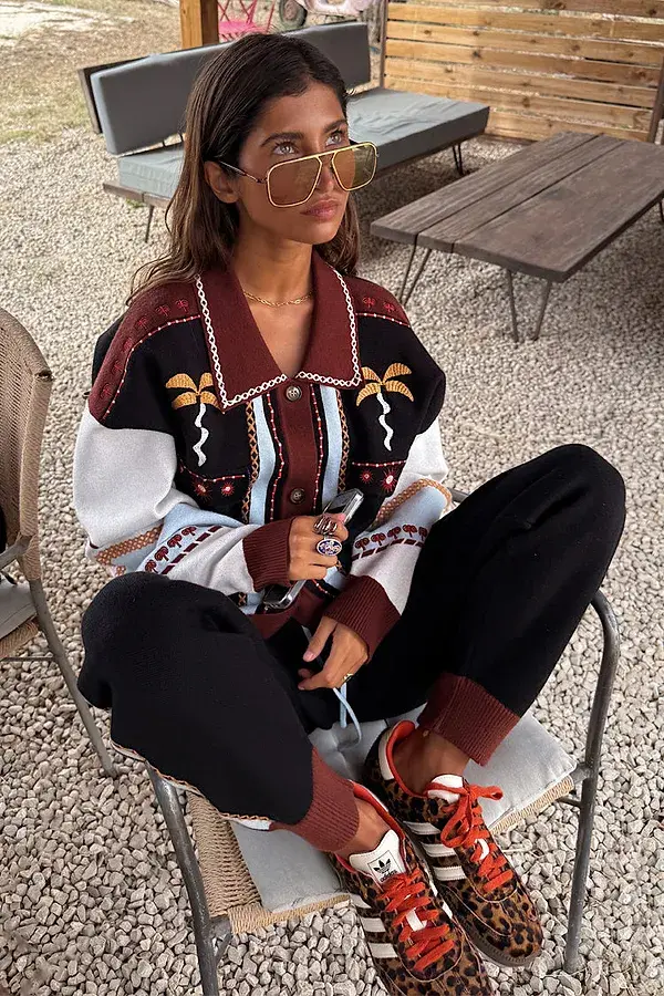 Never Fully Dressed Geometric Knit Cardigan With Embroidery Detail