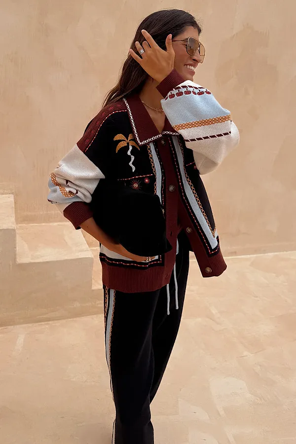 Never Fully Dressed Geometric Knit Cardigan With Embroidery Detail