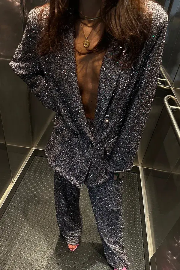 Never Fully Dressed Gunmetal Sequin Freddie Trousers