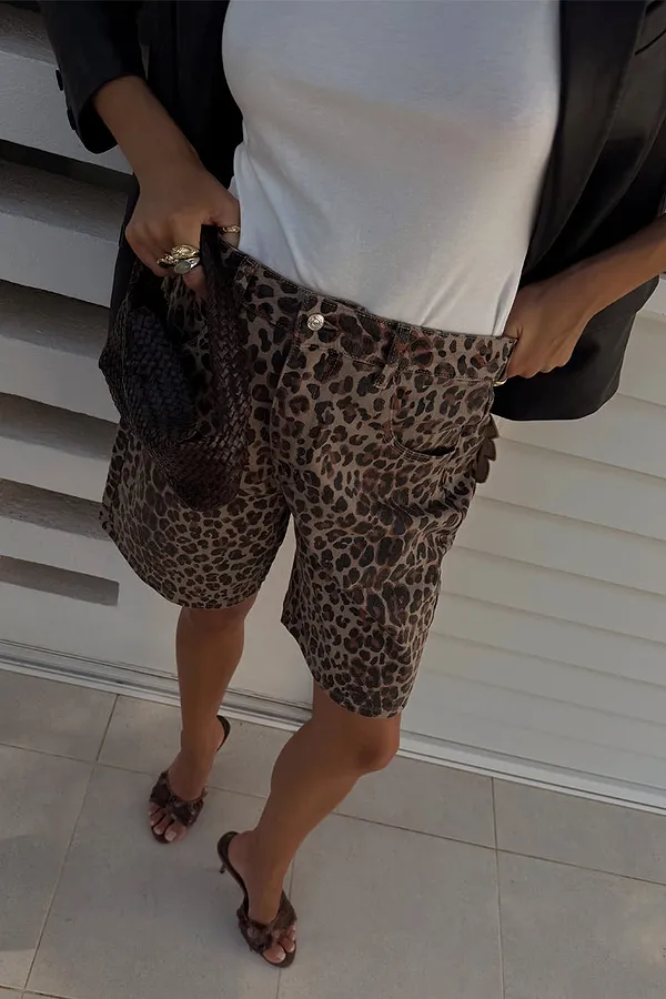 Never Fully Dressed Leopard Lucia Scallop Pocket Long Shorts