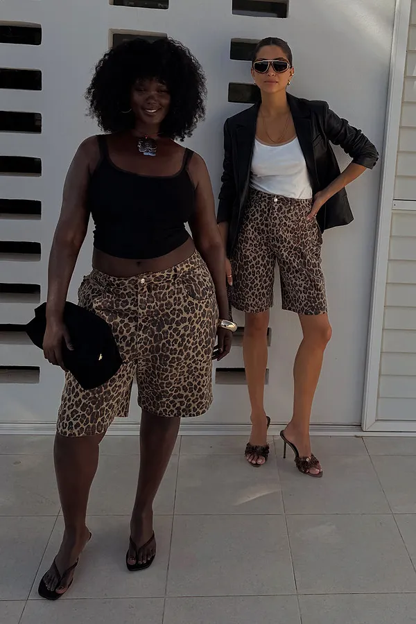 Never Fully Dressed Leopard Lucia Scallop Pocket Long Shorts