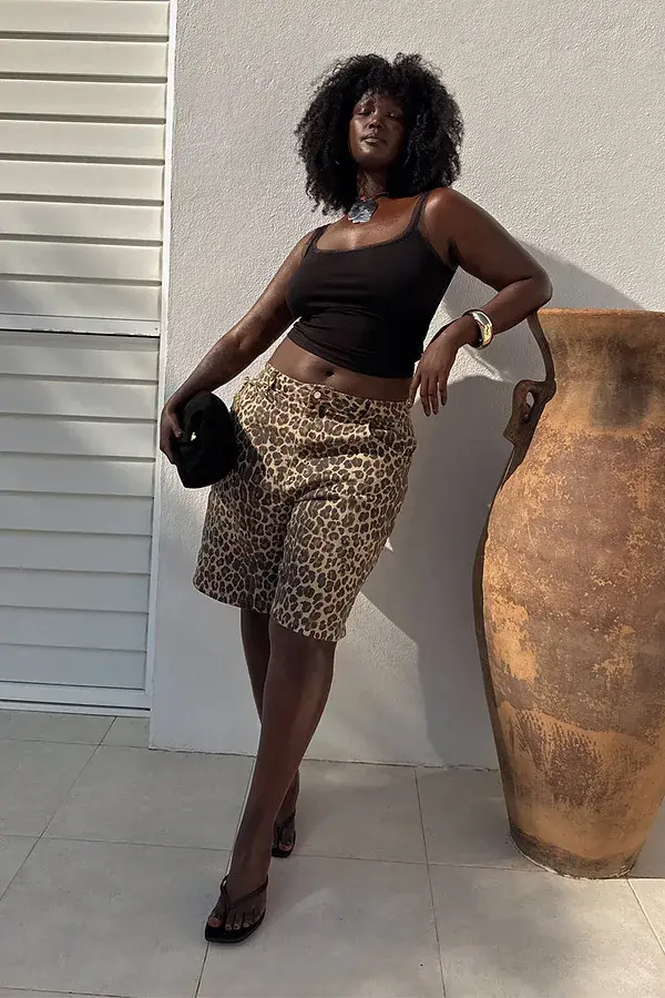 never fully dressed Leopard Lucia Scallop Pocket Long Shorts