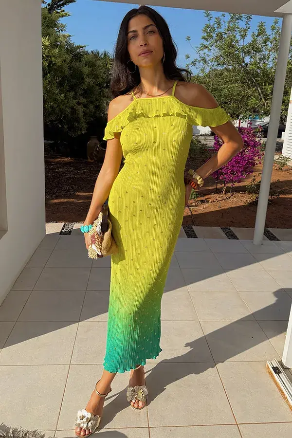 Never Fully Dressed Lime Ombre Plisse Claudia Dress
