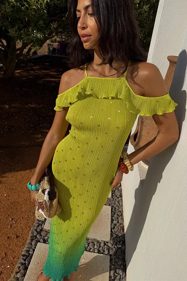 Never Fully Dressed Lime Ombre Plisse Claudia Dress