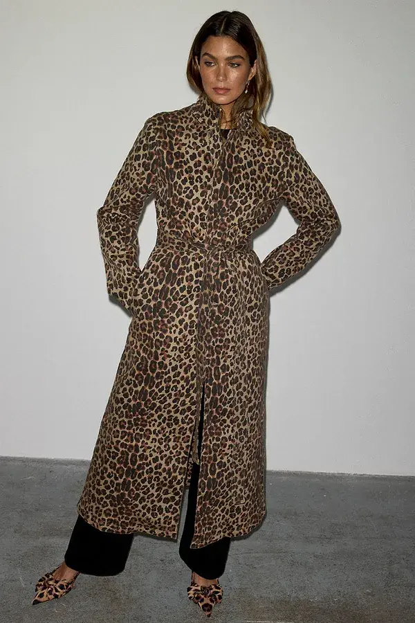 Never Fully Dressed Lucia Leopard Denim 55 Coat Petite