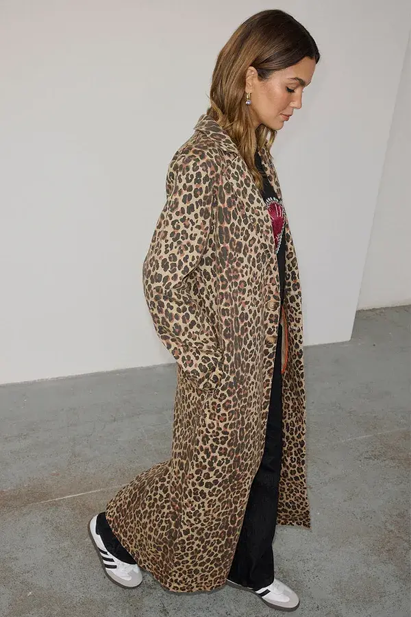 Never Fully Dressed Lucia Leopard Denim 55 Coat Petite