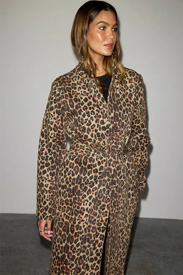 Never Fully Dressed Lucia Leopard Denim 55 Coat Petite