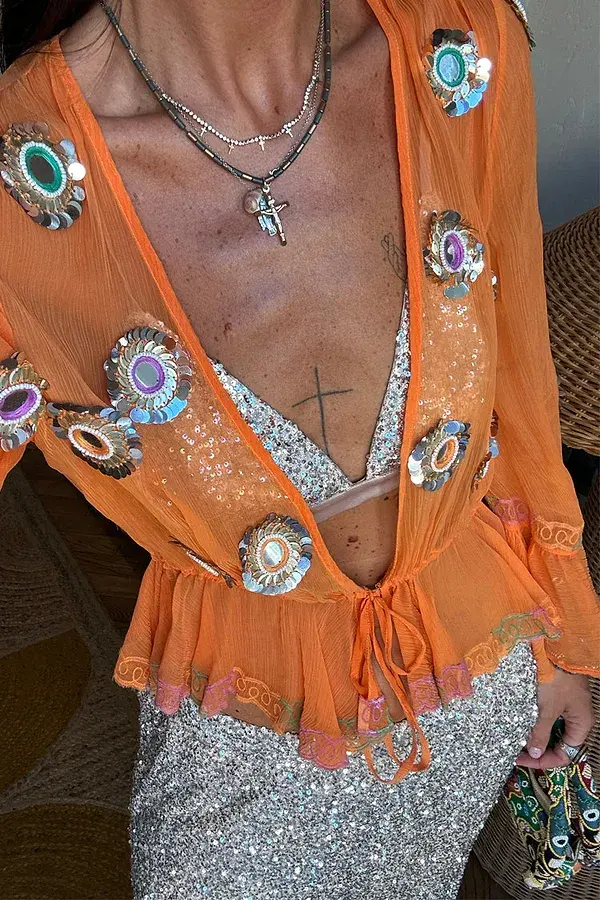 Never Fully Dressed Apricot Embellished Top