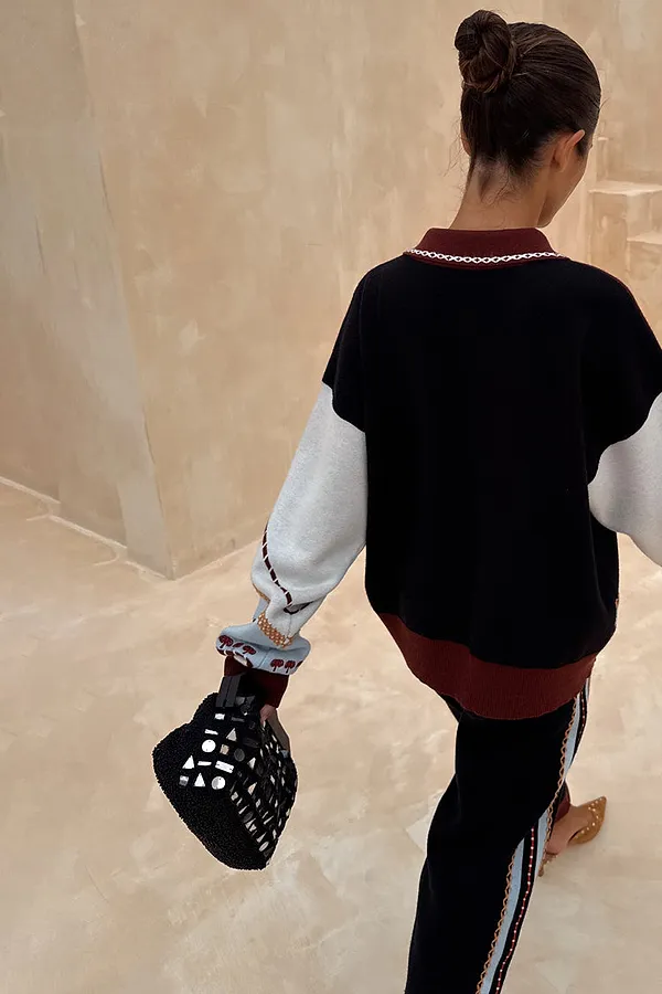 Never Fully Dressed Black Beaded Mirror Bag