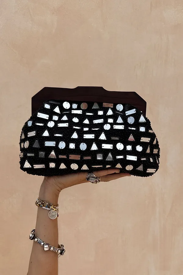 never fully dressed Black Beaded Mirror Bag