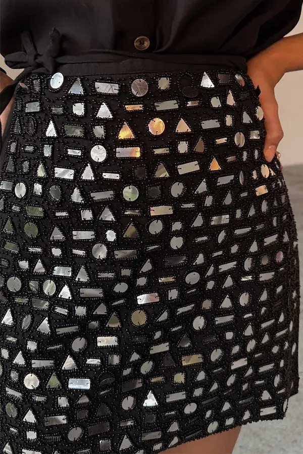 Never Fully Dressed Black Beaded Mirror Skirt