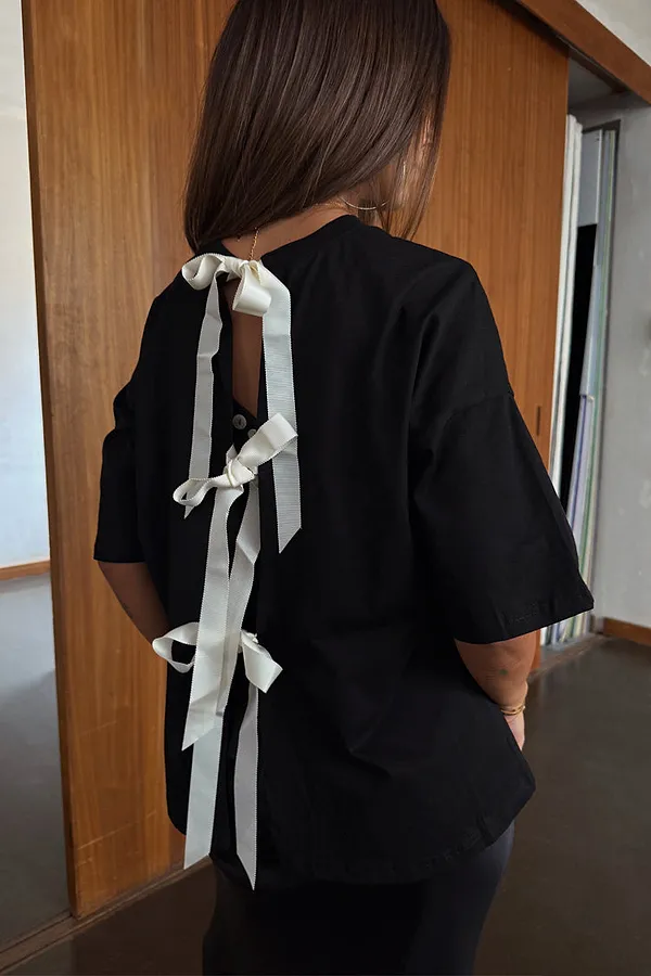 Never Fully Dressed Black Bow Back T-Shirt