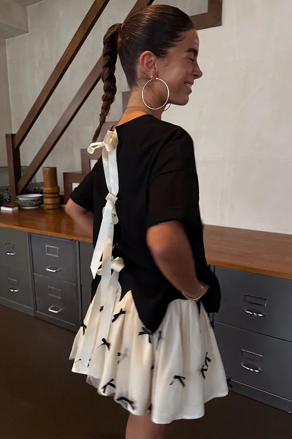 Never Fully Dressed Black Bow Back T-Shirt