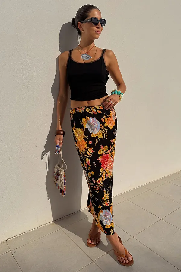 Never Fully Dressed Black Floral Sofia Maxi Skirt