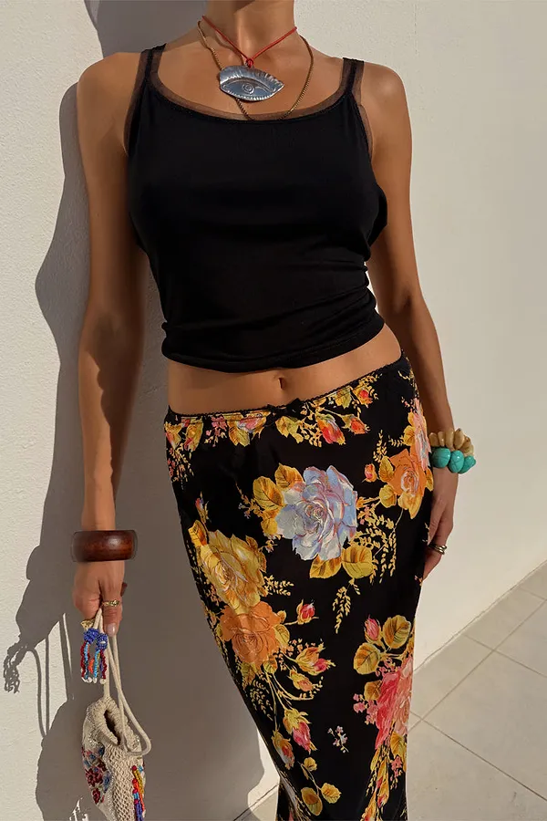 Never Fully Dressed Black Floral Sofia Maxi Skirt