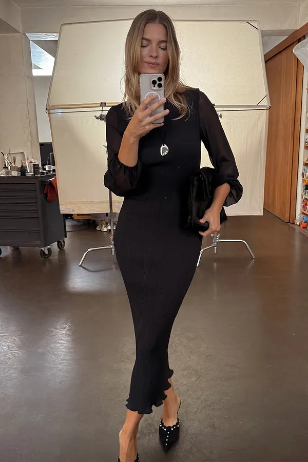 Never Fully Dressed Black Plisse Perrie Dress