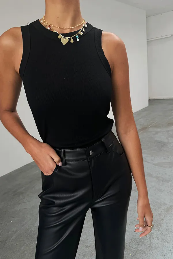 Never Fully Dressed Black Ribbed Tank