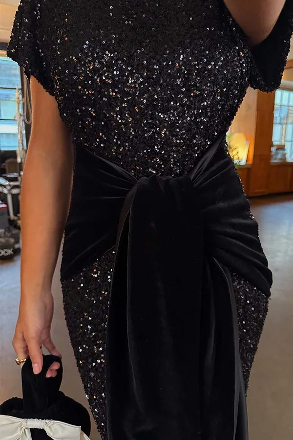 Never Fully Dressed Black Sequin Bow Dress