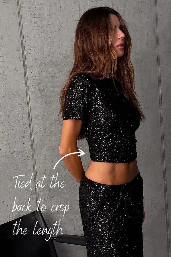 Never Fully Dressed Black Sequin T-Shirt
