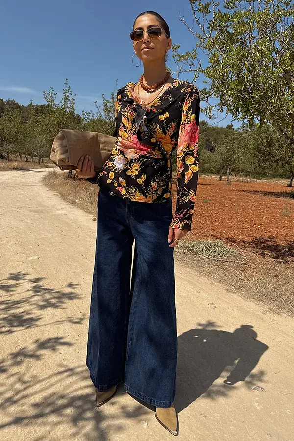 Never Fully Dressed Black Sofia Floral Wrap Top