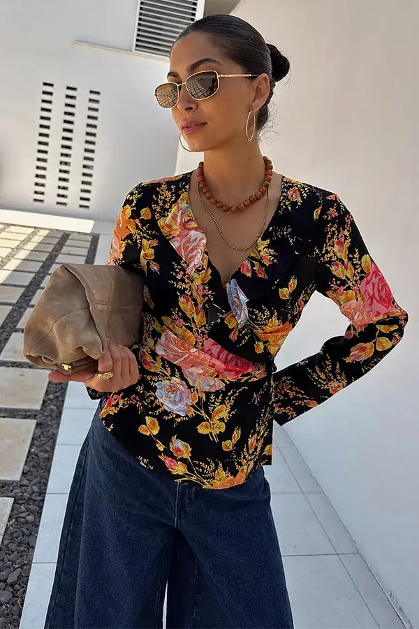 never fully dressed Black Sofia Floral Wrap Top