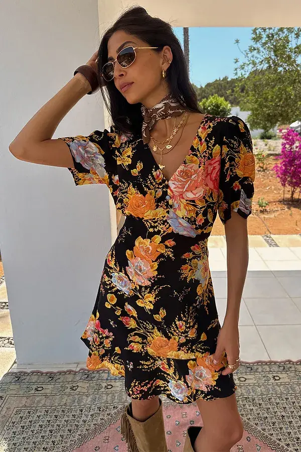 Never Fully Dressed Black Sofia Mini Tea Dress