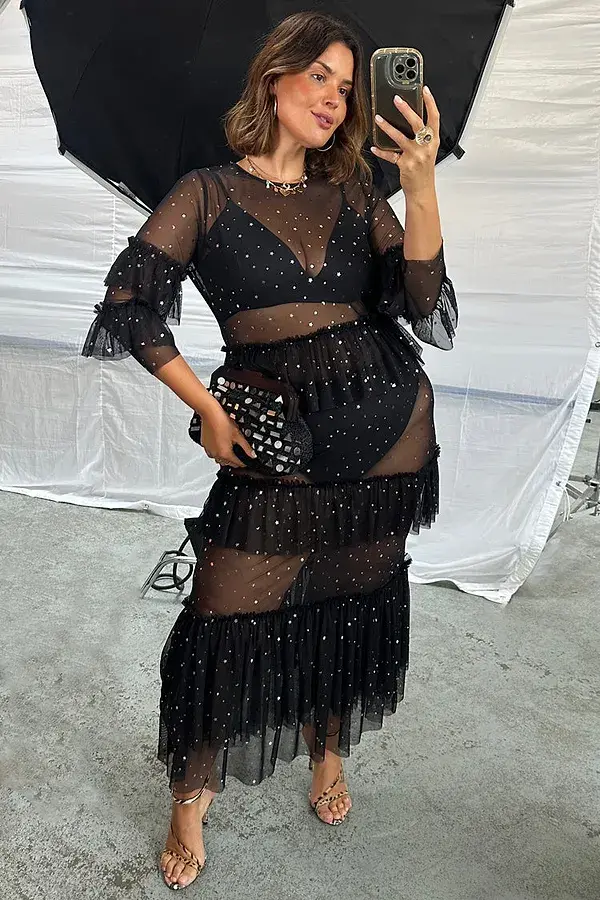 Never Fully Dressed Black Star Mesh Felicity Dress