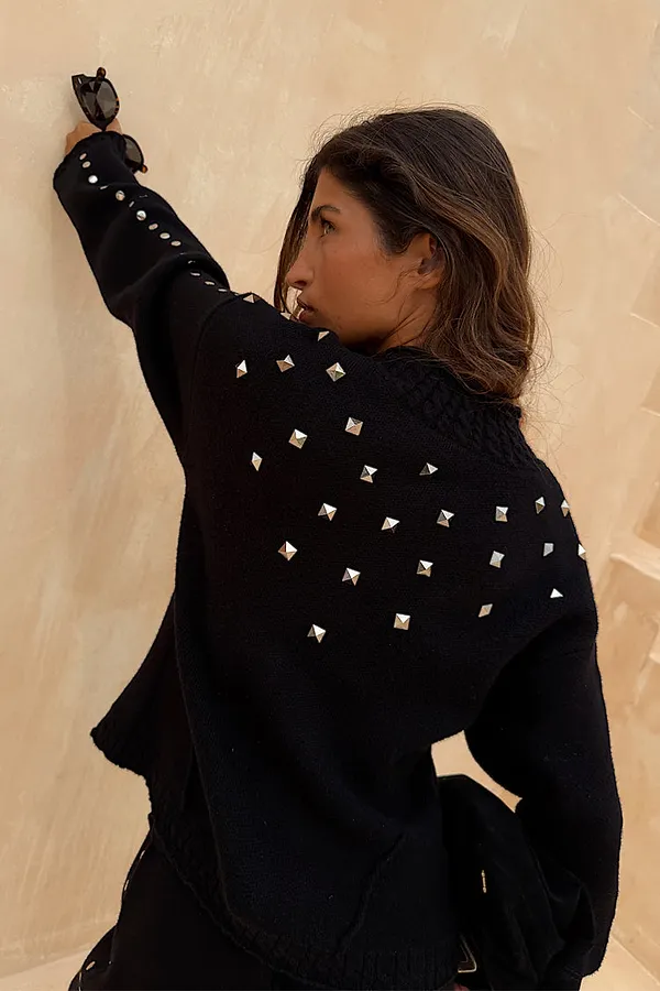 never fully dressed Black Studded Cardigan
