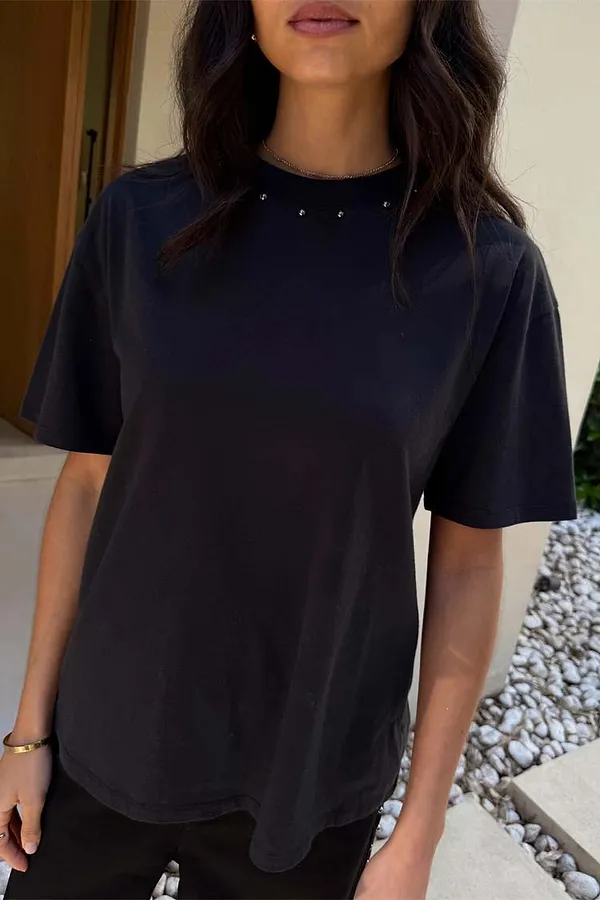 Never Fully Dressed Black Studded T-Shirt