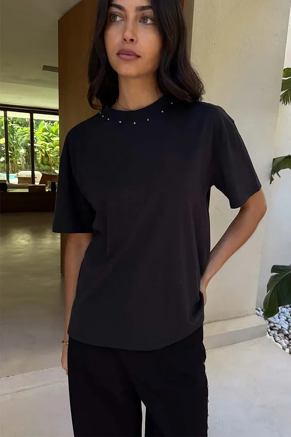 never fully dressed Black Studded T-Shirt