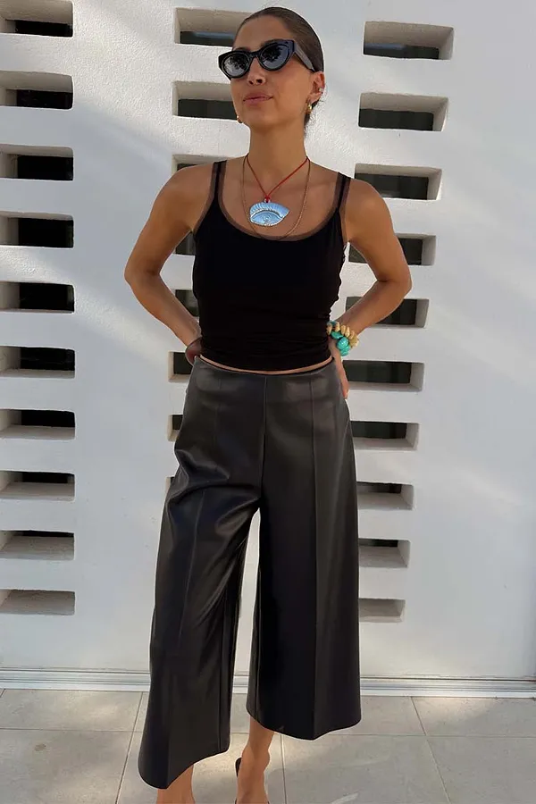 Never Fully Dressed Black Vegan Leather Culottes
