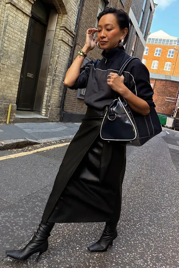 Never Fully Dressed Black Vegan Leather Wrap Skirt