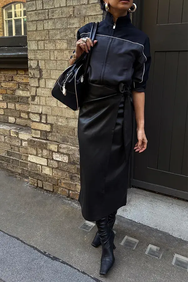 Never Fully Dressed Black Vegan Leather Wrap Skirt