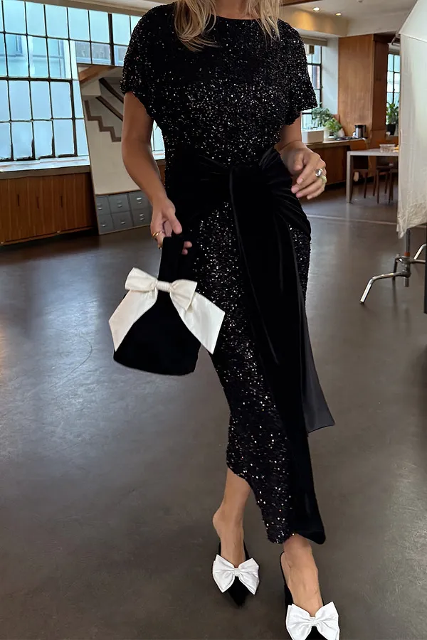 Never Fully Dressed Black Velvet Bow Bag